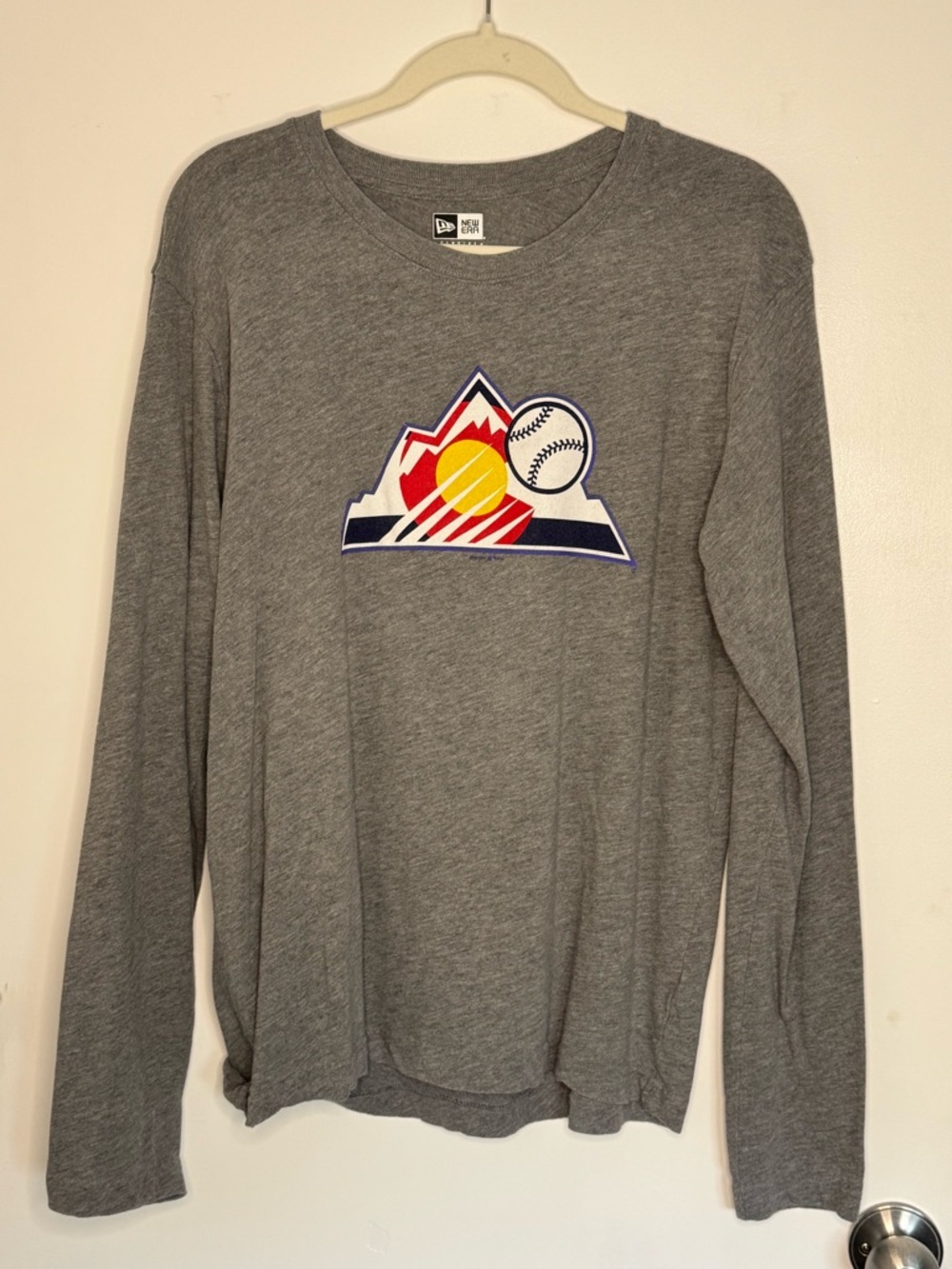 New Era Gray Crewneck Tee with Logo Print